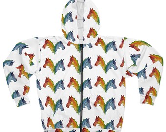 Rainbow Horse unisex hoodie, aquarel paardensport ontwerp, kleurrijk sweatshirt, cadeau paardenliefhebber, capuchonvest, paardenkleding