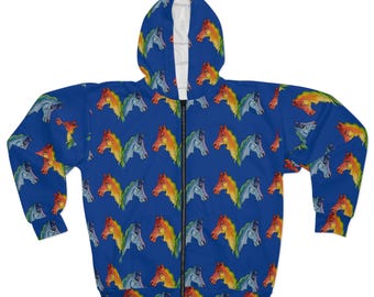 Rainbow Horse unisex hoodie, aquarel paardensport ontwerp, kleurrijk sweatshirt, cadeau paardenliefhebber, capuchonvest, paardenkleding