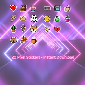 Retro Pixel Stickers: 20-Piece 8-Bit Gamer Decals (Printable PDF & PNG Download