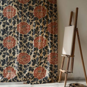 Royal Peony Linen Curtain – Vintage-Inspired Floral Elegance for Classic & Rustic Home Interiors