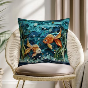 Funda de almohada con diseño de peces de colores tropicales: decoración marina costera