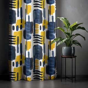 Abstract Brushstroke Curtain: Blue & Yellow Watercolor Panel