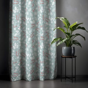 Winter Floral Curtain - Festive Snowflake and Berry Print Drapes