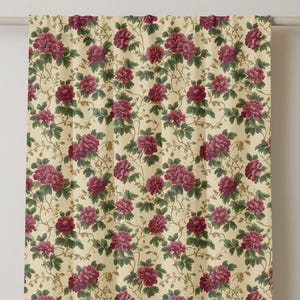 Vintage Rose Linen Curtain: Burgundy Floral Victorian Drapery - Single Panel
