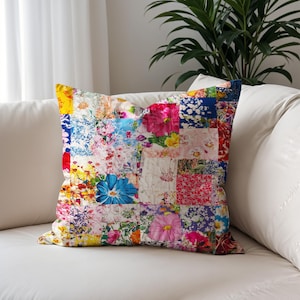Vintage Patchwork Floral Pillow Case –   Quilt Style Cushion Cover, Farmhouse Chic Decor, Cozy Throw Pillow for Sofa & Bed
