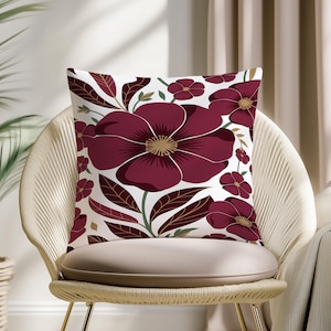 Dark Red Rose Pillow Cover - Vintage Floral Cushion for Couch, Sofa & Bedroom Accent Decor