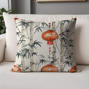 Chinese Lantern Throw Pillow – Bamboo & Lantern Design, Festive Lunar New Year Decor