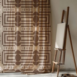 Linen Curtain: Tribal Geometric Print, Boho Brown Drapery