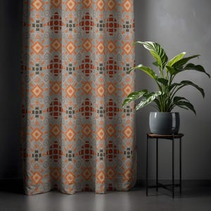 Tribal Print Curtain Panel - Rustic Bohemian Drapes for Living Room or Bedroom Styling