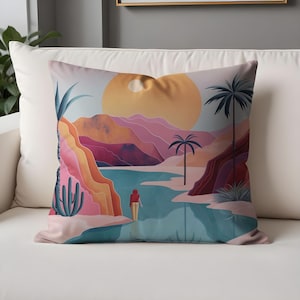 Dreamy Desert Sunset Pillow Cases- Vibrant Landscape Art for Boho Home Decor