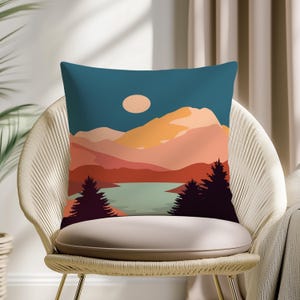 Mountain Sunset Throw Pillow Cover: Minimalist Nature Scene, Boho Cabin Decor