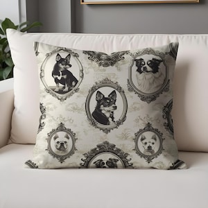 Vintage Dog Portrait Throw Pillow Cases- Elegant Decorative Cushion for Pet Lovers