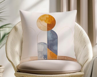 Geometric Mountain Sunset Pillow Cover: Minimalist Boho Decor