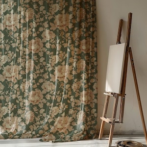 Botanical Print Linen Curtain – Elegant Cottagecore Window Treatment for Living Room & Bedroom