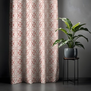 Red Floral Pattern Curtain - Elegant White and Red Design for Modern Decor