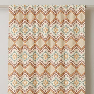 Boho Geometric Linen Curtain Panel: Earth Tone Star Diamond Print