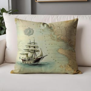 Taies de coussins de voilier vintage - Illustrations de carte marine pour une décoration intemporelle