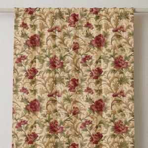 Floral Linen Curtain Panel: Beige Botanical Print Drapery - Custom Length