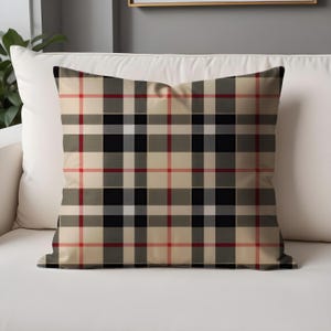 Black Tartan Pillow Cover: Beige & Red Plaid Throw Cushion