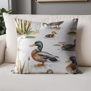 Duck Pond Pillow Cover – Whimsical Watercolor Ducks and Lilypads Cushion for Cottagecore or Nursery Decor