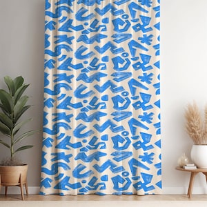 Abstract Blue Geometric Curtain: Modern Art-Inspired Drapes