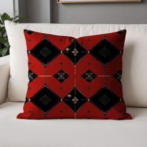 Geometric Diamond Throw Pillow Cover: Retro Red & Black Cushion