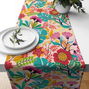 Colorful Floral Table Runner, Boho Table Decor, Nature Inspired Dining, Cottagecore Home Accent, Vibrant Table Styling