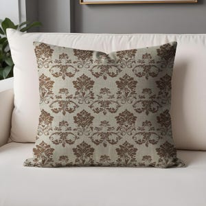 Ornate Vintage Style Pillow Cases – Baroque Damask Cushion – Rustic Beige & Green Home Accent