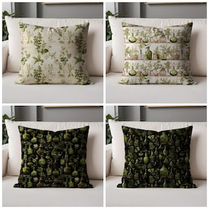 Botanical Throw Pillow Cover: Rustic Herbal Apothecary, Farmhouse Decor