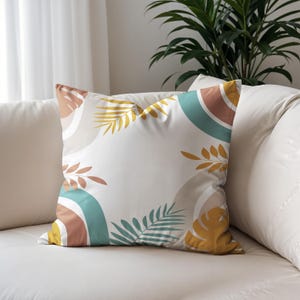 Botanical Pillow Cover: Earthy Tone Cushion, Tropical Leaf Design