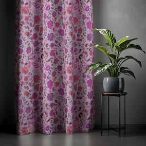 Pink Floral Pattern Curtain, Purple and Red Botanical Drapes, Feminine Home Accent