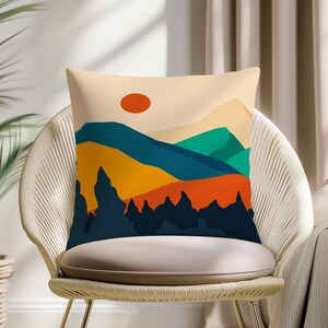 Mountain Sunset Pillow Cover: Earthy Landscape Cushion, Modern Cabin Decor