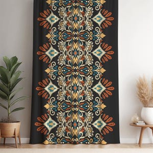 Black Ikat Curtain Panel: Bohemian Floral Geometric Drapes