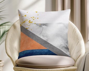 Abstract Geometric Pillow Cover: Modern Orange, Blue & Grey Cushion