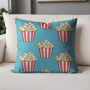 Movie Night Popcorn Pillow Cover – Retro Snack Print Cushion for Cozy Vibes and Fun Spaces