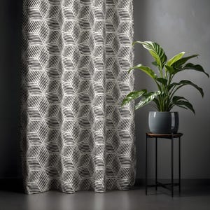 Geometrischer Hexagon-Vorhang - Schwarz-Weiß-Muster-Drapierung für die zeitgenössische Wohnkultur