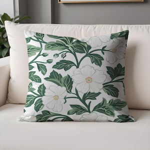 Taies d&#39;oreiller florales audacieuses William Morris – Housses de coussin avec touches botaniques rouges et vertes