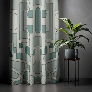 Sage Green Art Deco Curtain: Geometric Window Drape (Single Panel)