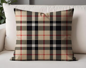 Black Tartan Pillow Cover: Beige & Red Plaid Throw Cushion