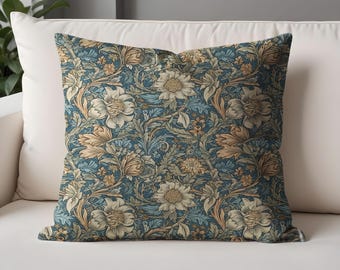 William Morris Floral Blue Inspired Throw Pillow Cases - Decorative Cushion for Elegant Home Decor