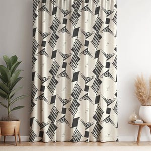 Geometrische Abstrakte Panel: Schwarz und Creme Moderne Fenster Vorhang