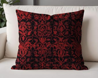 Gothic Damask Throw Pillow CasesCases – Red and Black Elegant Cushion Cover