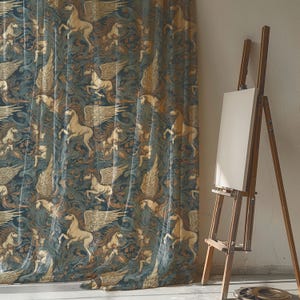 Tenda in lino Pegasus: pannello per finestra con cavallo volante fantasy, color verde acqua