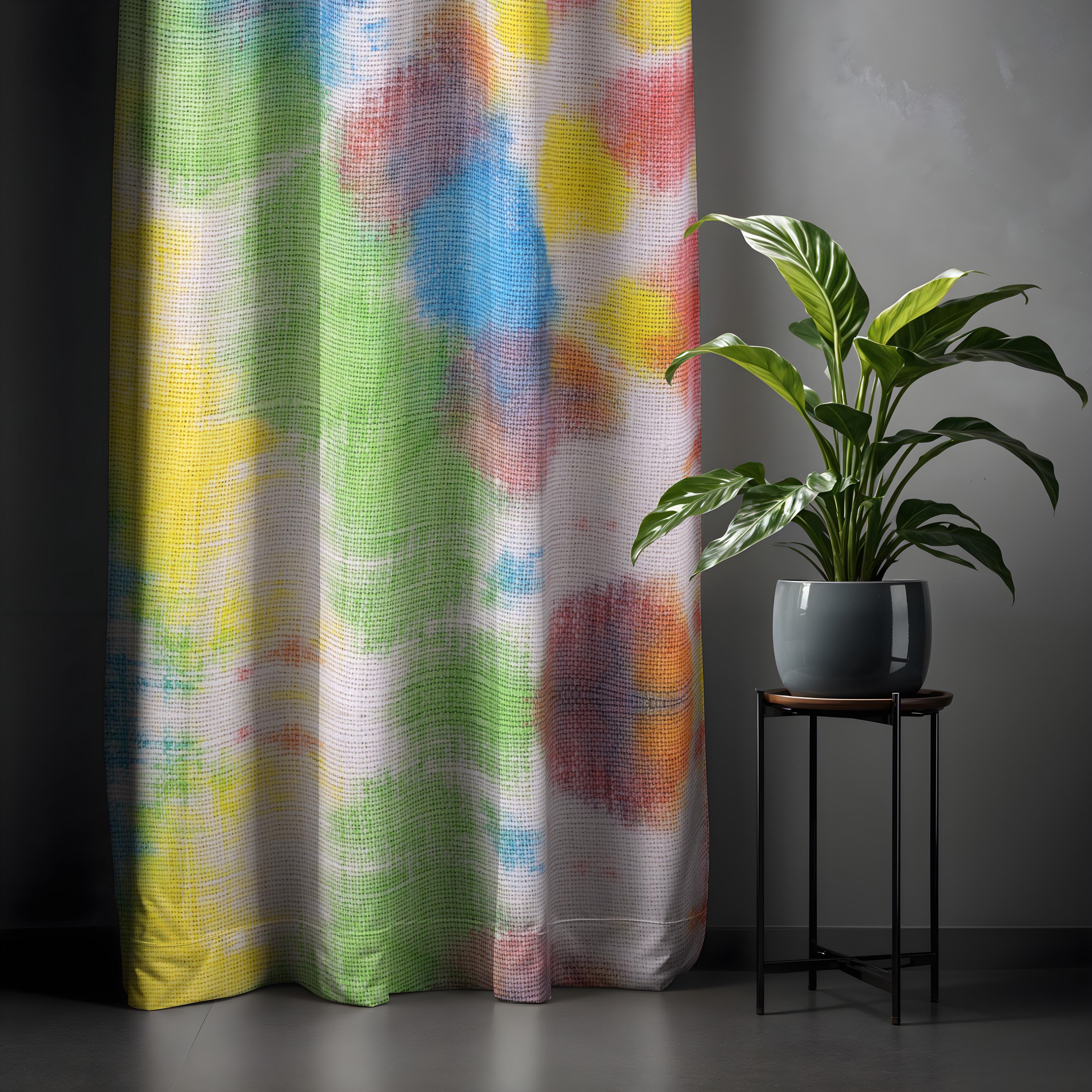 Watercolor Tie-Dye Sheer Curtain: Boho Chic Abstract Window Panel