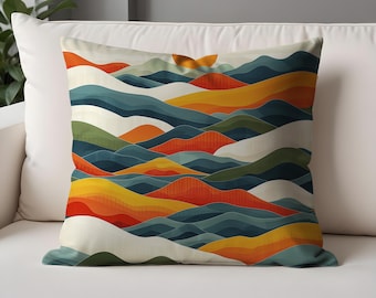 Abstract Mountain Pillow Cover: Sunset Landscape, Modern Home Decor