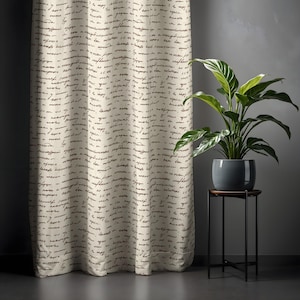 Vintage Style Script Curtain Panel: Beige Brown Faux Handwriting Print