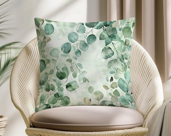 Eucalyptus Pillow Cover: Botanical Watercolor Leaf Print