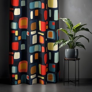 Mid Century Modern Curtain: Retro Atomic Geometric Drapes