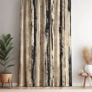 Abstrakter Pinselstrich Vorhang: Taupe & Schwarz Senkrechter Streifen - Vorhang