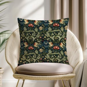 William Morris Cat Design Pillow Cover - Antique Style Cushion, Arts and Crafts Decorative Pillow